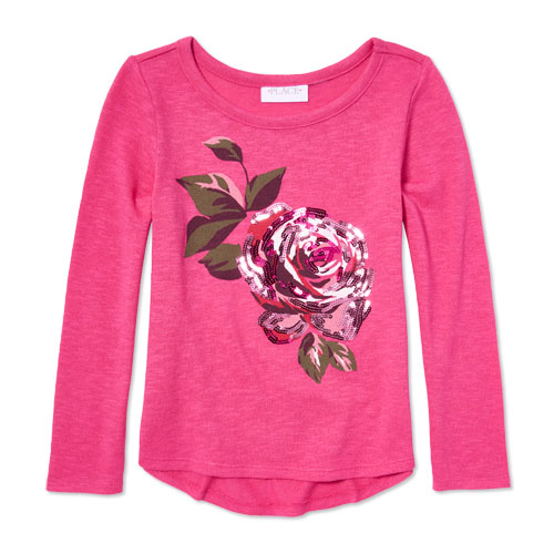 Girls Long Sleeve Embellished Graphic Sweater-Knit Top