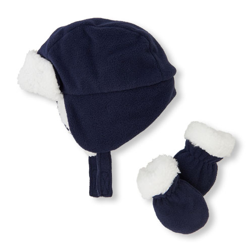 Baby Boys Faux Sherpa Trapper Hat And Mittens Set