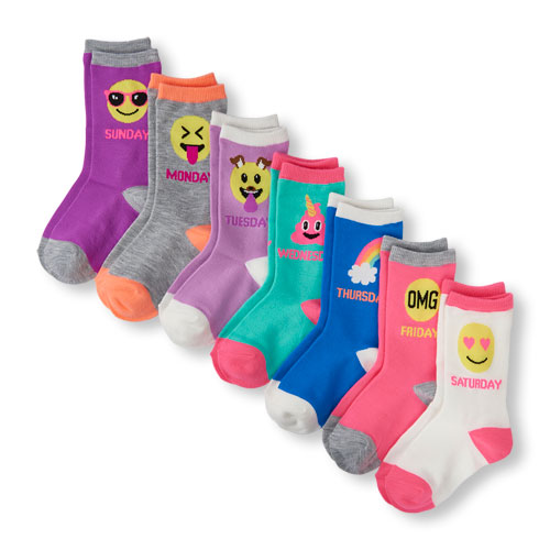 Girls Days of The Week Emoji Crew Socks 7-Pack