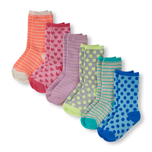 Girls Mixed Print Crew Socks 6-Pack