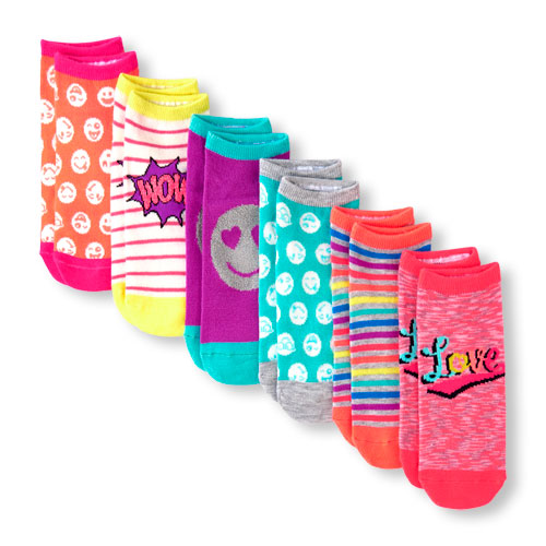 Girls Mixed Print Neon Ankle Socks 6-Pack