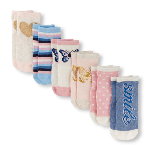 Toddler Girls Embellished Mixed Graphic Midi Socks 6-Pack