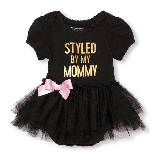 Baby Girls Short Sleeve 'Styled By My Mommy' Graphic Tutu Bodysuit