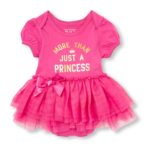Baby Girls Short Sleeve Foil 'More Than A Princess' Graphic Tutu Bodysuit