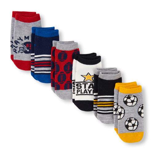 Toddler Boys Sports Print Ankle Socks 6-Pack