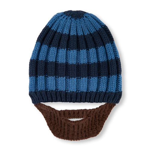 Boys Striped Beanie And Knit Beard Set