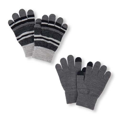 Boys Solid And Striped Texting Gloves 2-Pack