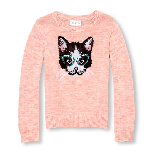 Girls Long Sleeve Embellished Animal Graphic Sweater