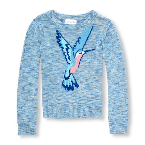 Girls Long Sleeve Embellished Animal Graphic Sweater