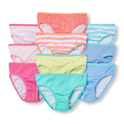 Toddler Girls Solid, Striped, And Polka Dot Briefs 10-Pack
