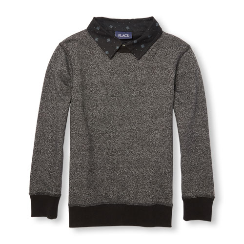 Boys Long Sleeve Faux-Layered Button-Down Sweatshirt