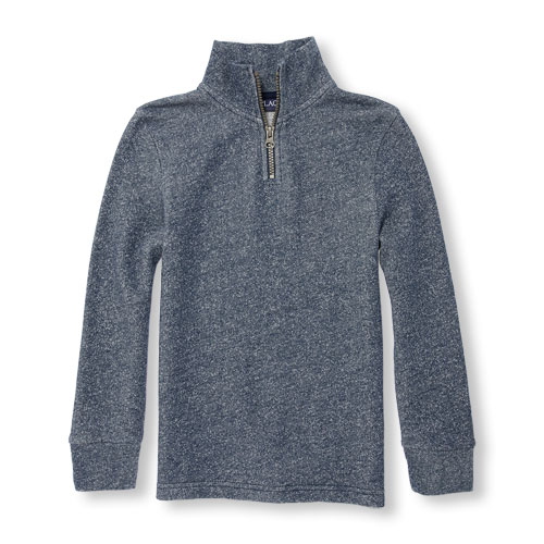 Boys Long Sleeve Marled Half-Zip Mock Neck Pullover