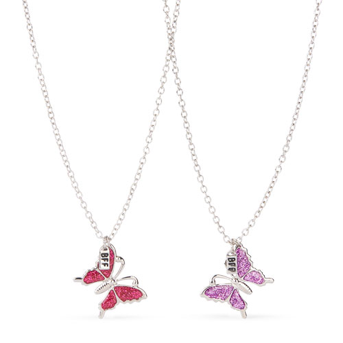 Girls Glitter Butterfly BFF Necklace Set