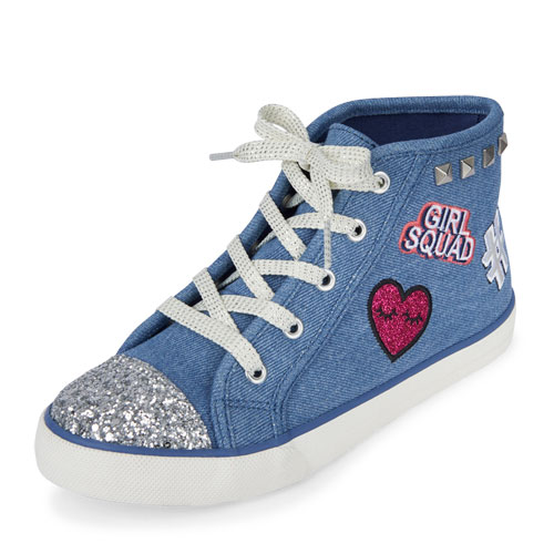 Girls Patch Denim Hi-Top Rockstar Sneaker
