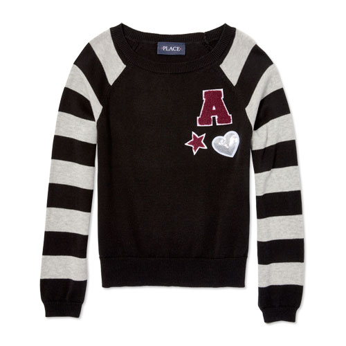 Girls Long Raglan Sleeve Patched Sweater