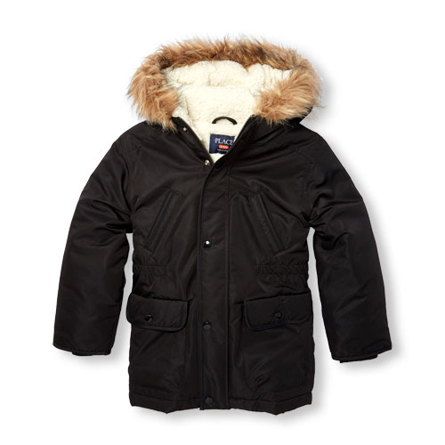 Boys Long Sleeve Faux Fur Hooded Parka