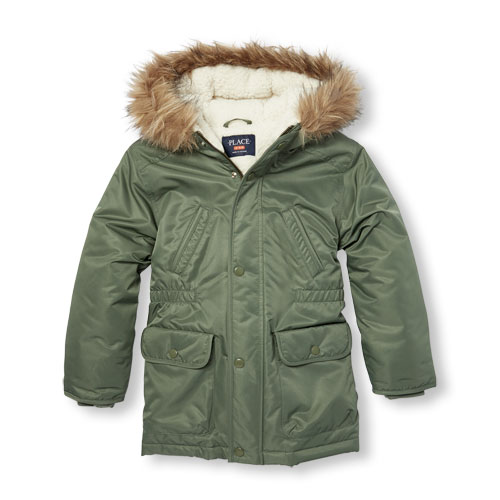 Boys Long Sleeve Faux Fur Hooded Parka