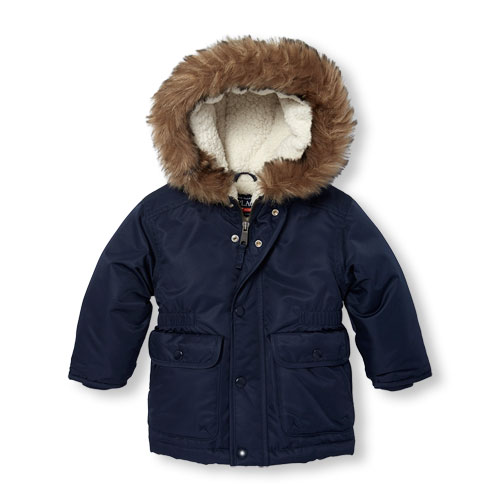Toddler Boys Long Sleeve Faux Fur Hooded Parka