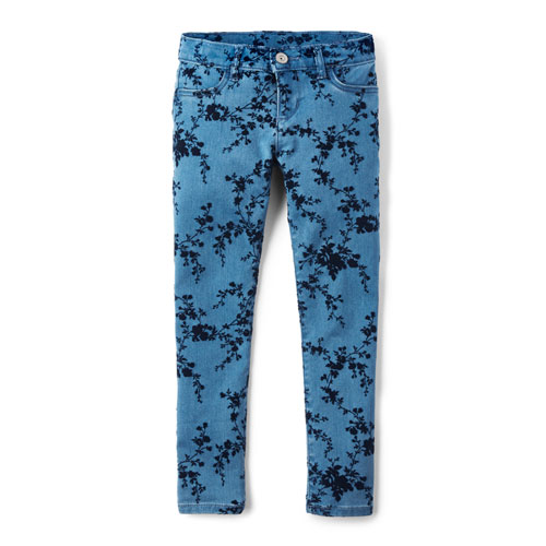 Girls Velvet Rose Print Denim Jeggings