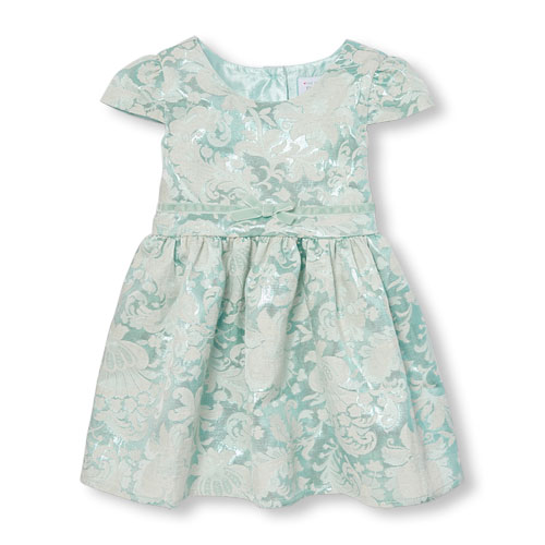 Toddler Girls Short Sleeve Floral Jacquard Woven Dress