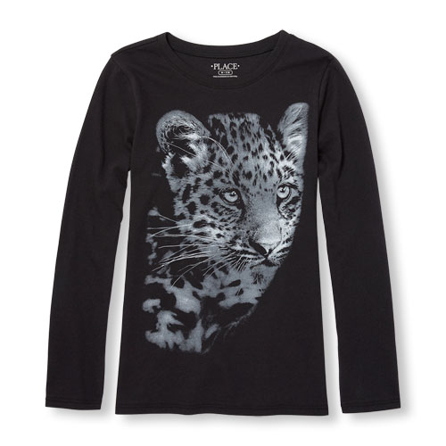 Girls Long Sleeve Leopard Graphic Tee
