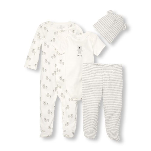 Unisex Baby Layette Long Sleeve 'I'm Cute' Bear 4-Piece Take-Me-Home Set