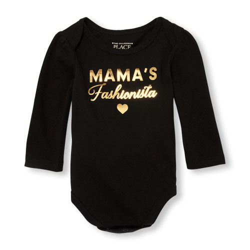 Baby Girls Long Sleeve Foil 'Mama's Fashionista' Graphic Bodysuit