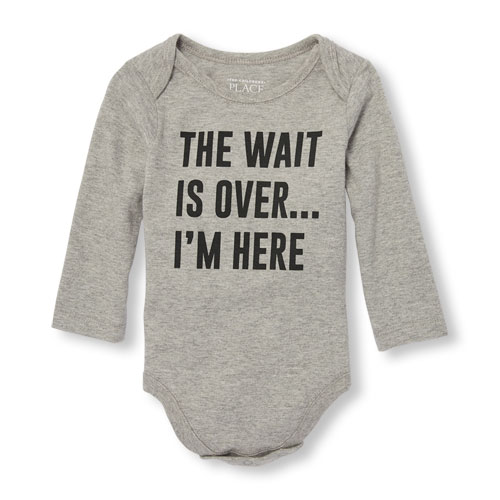 Baby Boys Long Sleeve 'The Wait Is Over...I'm Here' Graphic Bodysuit