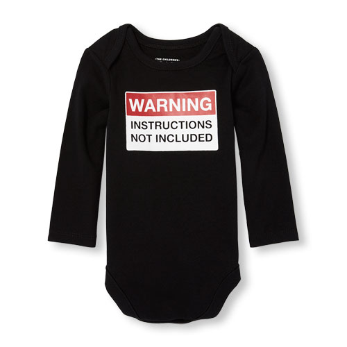 Unisex Baby Long Sleeve 'Warning Instructions Not Included' Graphic Bodysuit
