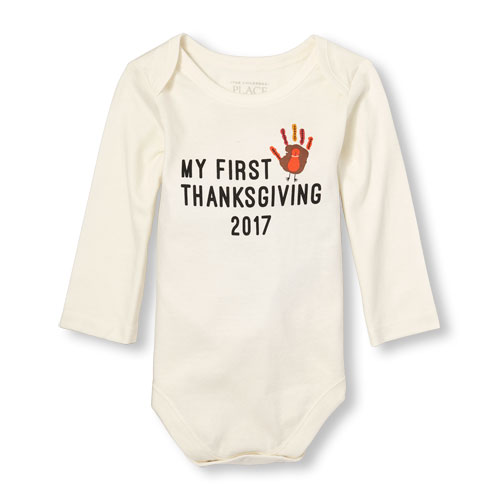 Unisex Baby Long Sleeve 'My First Thanksgiving 2017' Turkey Hand Graphic Bodysuit
