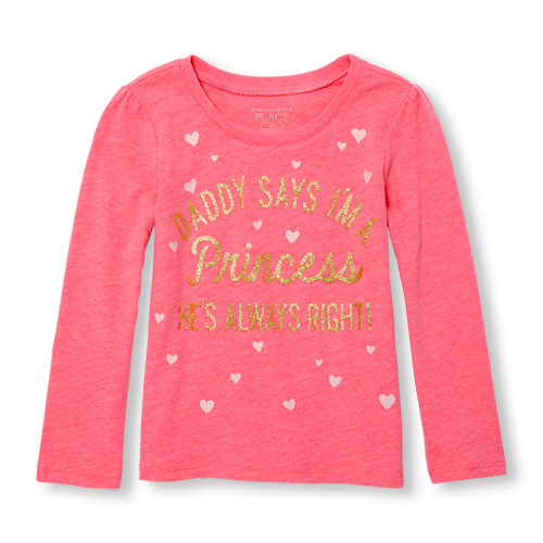 Toddler Girls Long Sleeve Glitter 'Daddy Says I'm A Princess...' Neon Graphic Tee