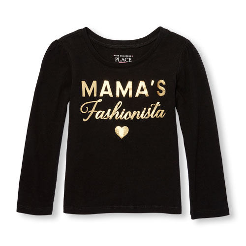 Girls Long Sleeve 'Mama's Fashionista' Graphic Tee
