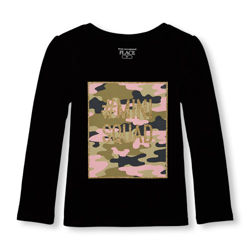 Toddler Girls Long Sleeve Glitter 'Mini Squad' Graphic Tee