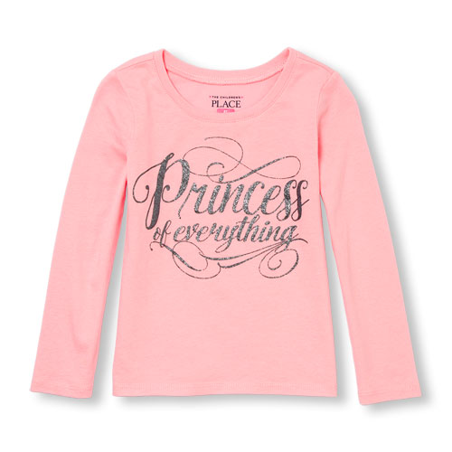 Toddler Girls Long Sleeve Glitter 'Princess Of Everything' Graphic Tee