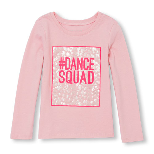 Toddler Girls Long Sleeve 'Dance Squad' Leopard Print Graphic Tee