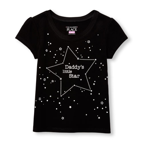 Toddler Girls Short Sleeve Glitter 'Daddy's Little Star' Graphic Tee