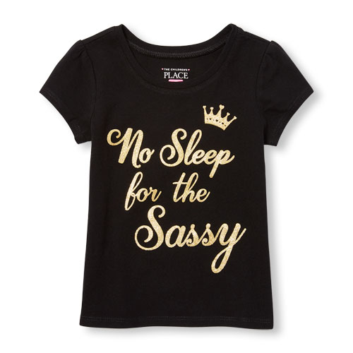 Toddler Girls Short Sleeve Glitter 'No Sleep For The Sassy' Graphic Tee
