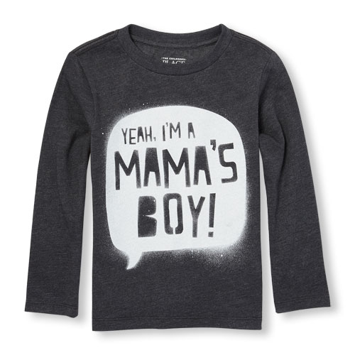 Toddler Boys Long Sleeve 'Yeah I'm A Mama's Boy' Speech Bubble Graphic Tee