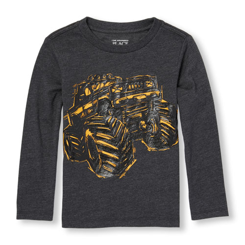 Toddler Boys Long Sleeve Textured Monster Truck Graphic Tee