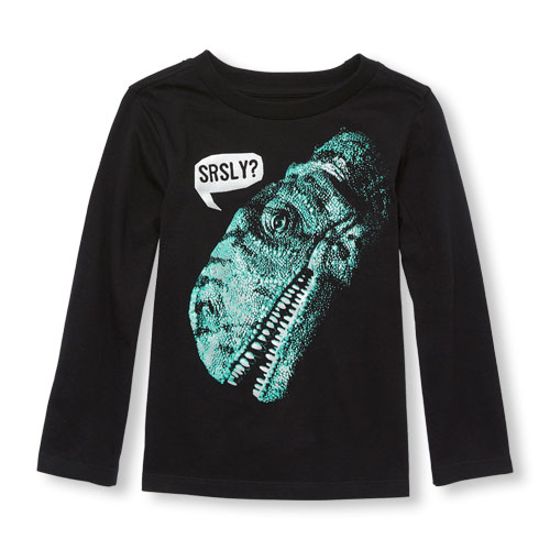 Toddler Boys Long Sleeve 'Srsly' Dino Graphic Tee