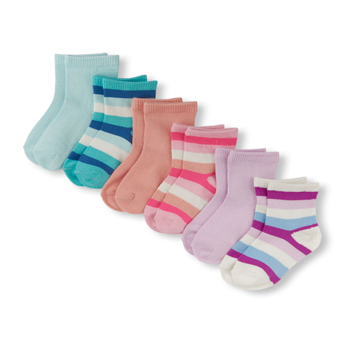 Toddler Girls Striped And Solid Super-Soft Midi Socks 6-Pack