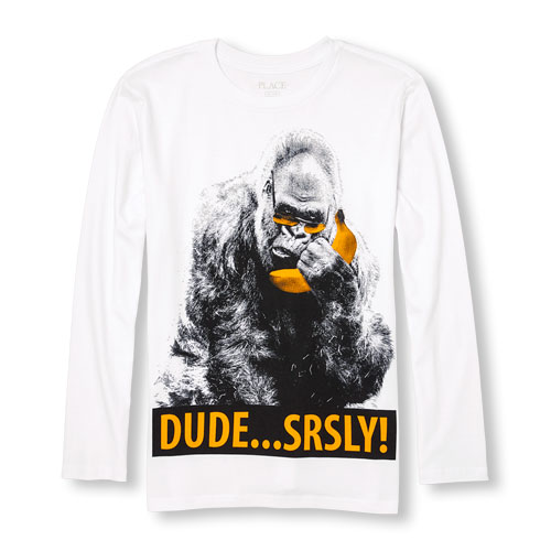Boys Long Sleeve 'Dude...Srsly' Gorilla Graphic Tee