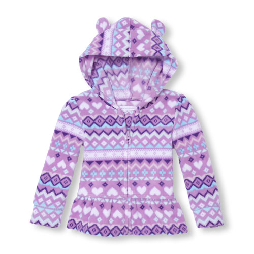 Toddler Girls Long Sleeve Printed 3D Ears Full-Zip Glacier Fleece Peplum Hoodie