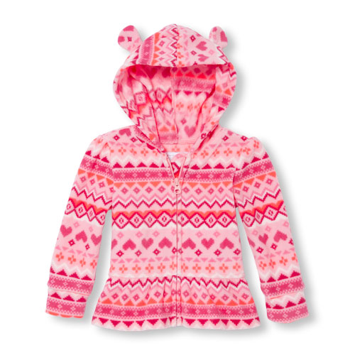 Toddler Girls Long Sleeve Printed 3D Ears Full-Zip Glacier Fleece Peplum Hoodie