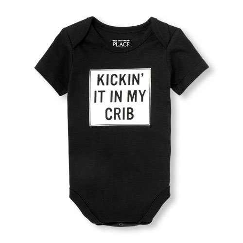 Unisex Baby Short Sleeve 'Kickin' It In My Crib' Graphic Bodysuit