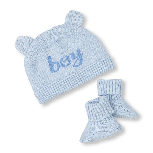 Baby Boys Bear Ears 'Boy' Hat And Booties Set