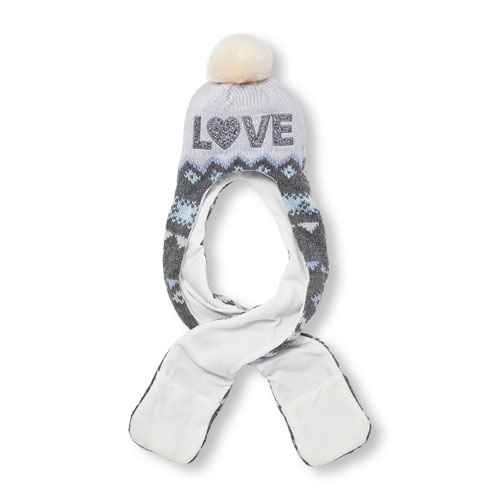 Girls Glitter 'Love' Fair Isle Hat Scarf