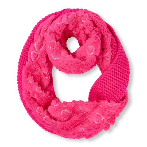 Girls Sequined Heart Faux Fur Infinity Scarf