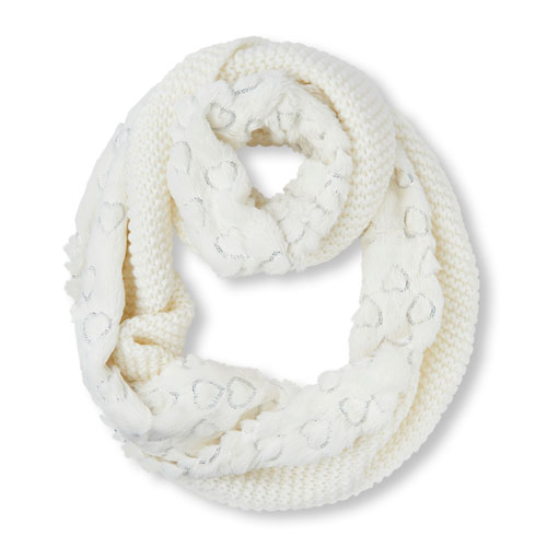 Girls Sequined Heart Faux Fur Infinity Scarf