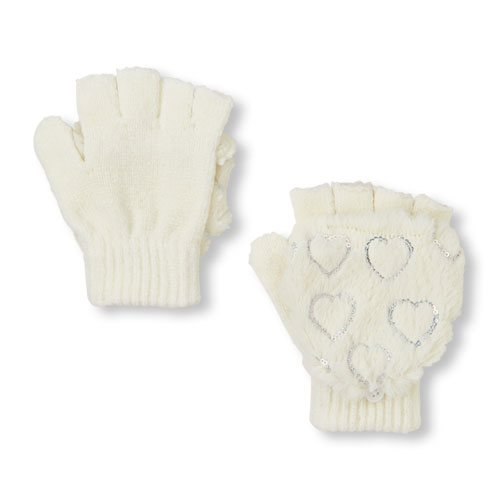 Girls Sequined Heart Convertible Mitten Gloves